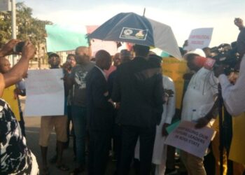 BREAKING: Muritala Ajaka, supporters protest at Police Force headquarters over killings in Kogi