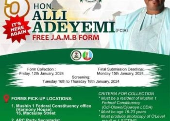 5th Edition of Honorable Ali Adeyemi Free Jamb Form Distribution Debuts.