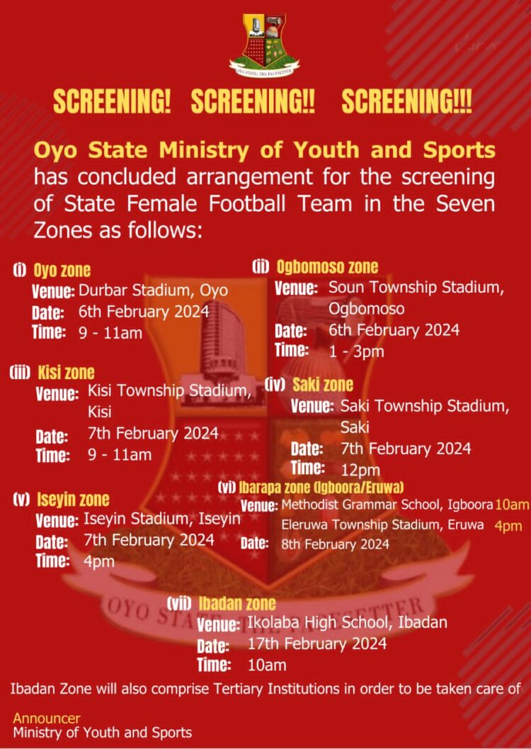 Oyo Gov’t Set To Screen Players For Female Team.
