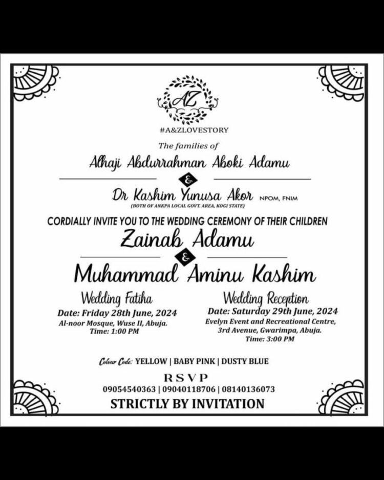 Former DG NPC’s Son, Mohammad Aminu Kashim Ties Knot with Zainab Adamu June 28, 29.
