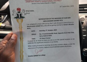 Senator Sahabi Ya’u’s Son , Abdulmumin Ties Knot with His Wife on October 5.