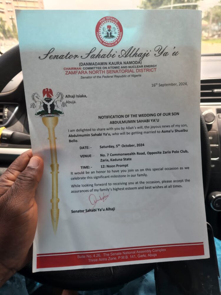 Senator Sahabi Ya’u’s Son , Abdulmumin Ties Knot with His Wife on October 5.