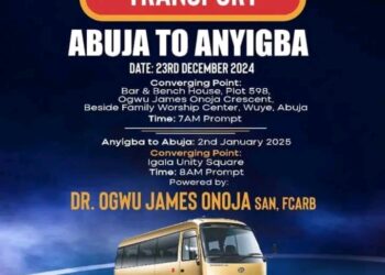 Christmas; Legal Luminary, Ogwu James Onoja Provides Free Bus Service from Abuja-Anyigba, Anyigba-Abuja, December 23rd- January 2nd.