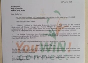 Federal Government Partners Kogi State College of Education to Train Students on Entrepreneurship, July 24.