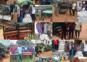The Deputy Majority Leader of Federal House of Representatives a member Representing Ankpa Omala and Olamaboro Federal Constituency Rt Hon. Abdullahi Ibrahim Ali Halims(PhD) Donate Bags of Rice and Beans, farms Sprayers and Diffusers,sets of Classroom Desks and Notebooks.