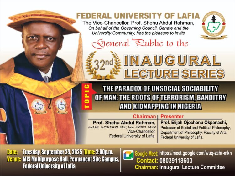 Prof. Elijah Ojochonu Okpanachi to present FULafia’s 32nd Inaugural Lecture September 23.