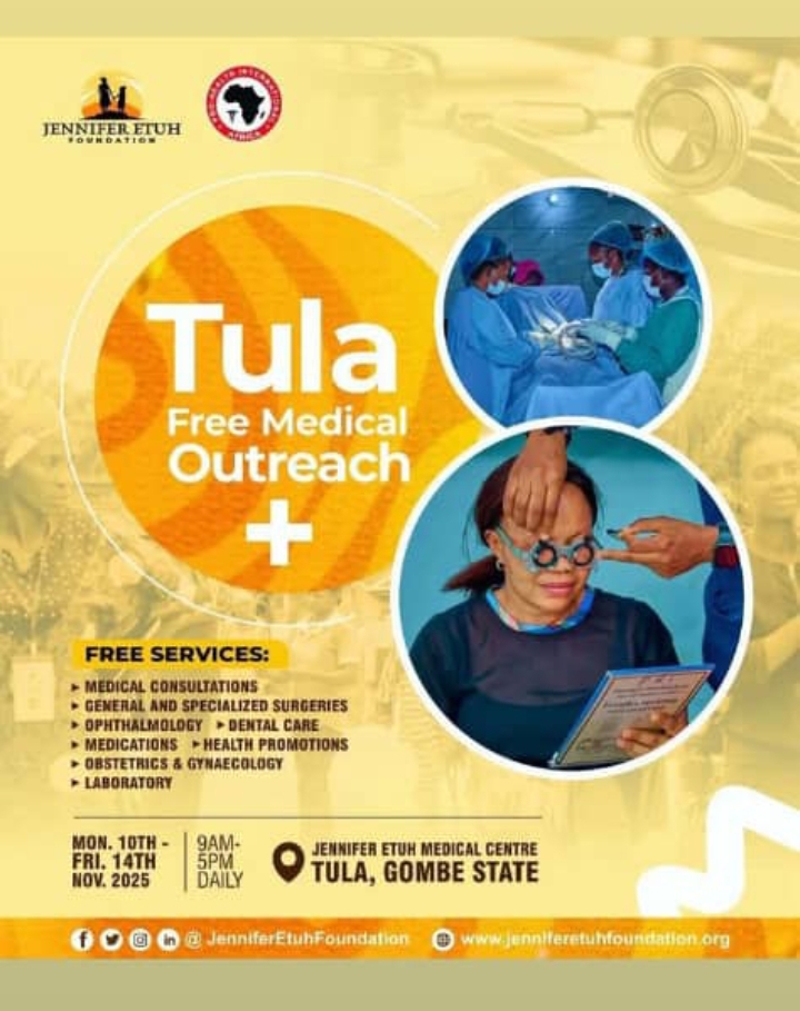 Jennifer Etuh Foundation Embarks on Free Medical Outreach, in Tula , Gombe, November 10-14,