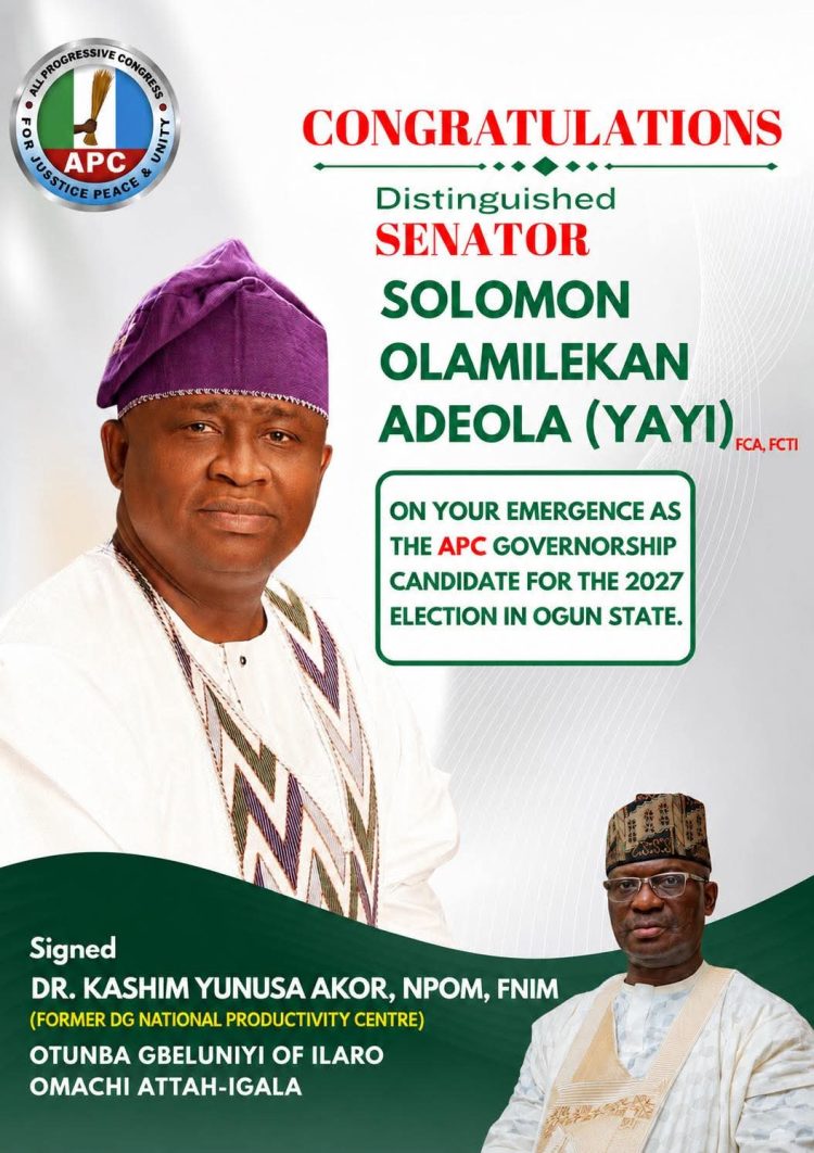 Dr Akor Congratulates APC Governorship Candidate for Ogun State, Solomon Olamilekan Yayi